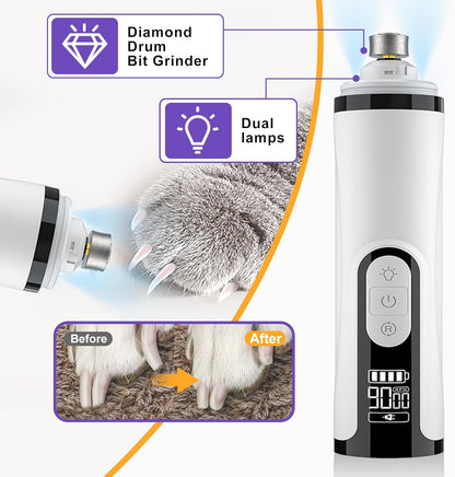 Pet Nail Grinder Dog Claw Care Pets Grooming Dog Nail Grinder Dog Nail Trimmer Painless Paws Grooming Smoothing for Small Dogs Cats 3 Speeds 2000mAh Battery for Gentle Pet Grooming