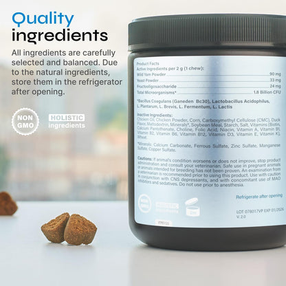 Chews for Digestive and Gut Health, Probiotics for Dogs - Chewable Canine Immune System Supplement - Prebiotic Soft Treats - Yeast Powder, Wild Yam