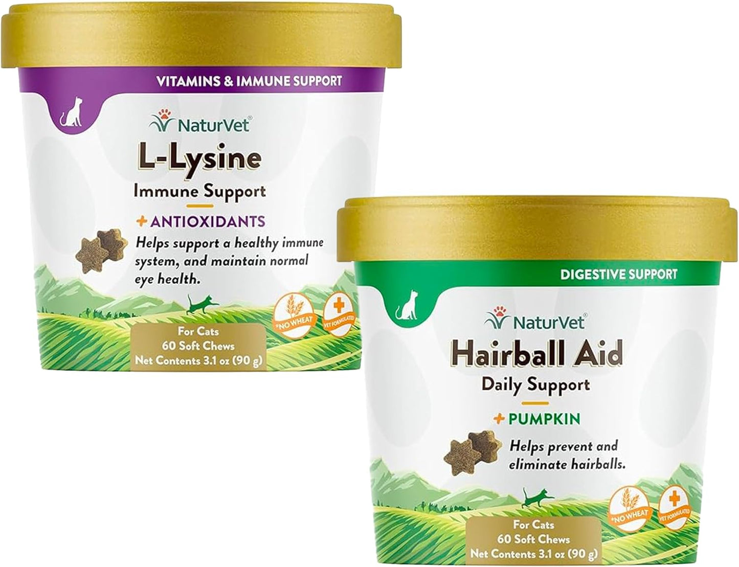 NaturVet L-Lysine Immune Support Plus Antioxidants Cat Supplement - 60 Soft Chews - Hairball Aid Supplement for Cats - 60 Soft Chews