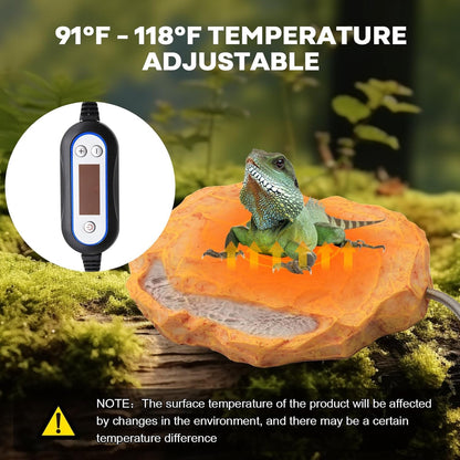 Heat Rocks for Reptiles Heat Rock with Feeding Trough & Temperature Control-Basking Climbing Warmer Heated Rock for Bearded Dragons,Turtles,Snakes,Lizards-Orange