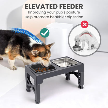 Niubya Elevated Dog Bowls, with Slow Feeder Bowl and Stainless Steel Dog Food Bowl, Raised Dog Bowls Adjusts to 5 Heights (3.15", 8.66", 9.84",11.02", 12.2") for Small Medium and Large Dogs