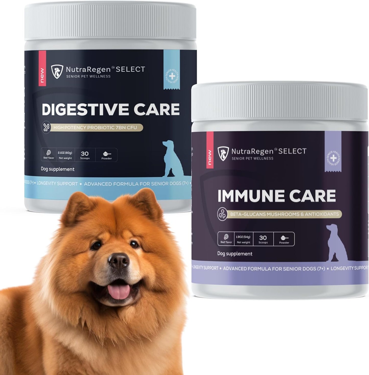 Senior Dog Digestive and Immune Support Bundle | Mushroom & Probiotic Powder Supplements to Support Daily Wellness, Comfort, and Gut Balance, 7 Bn CFU | 60 Servings, 4.0 oz