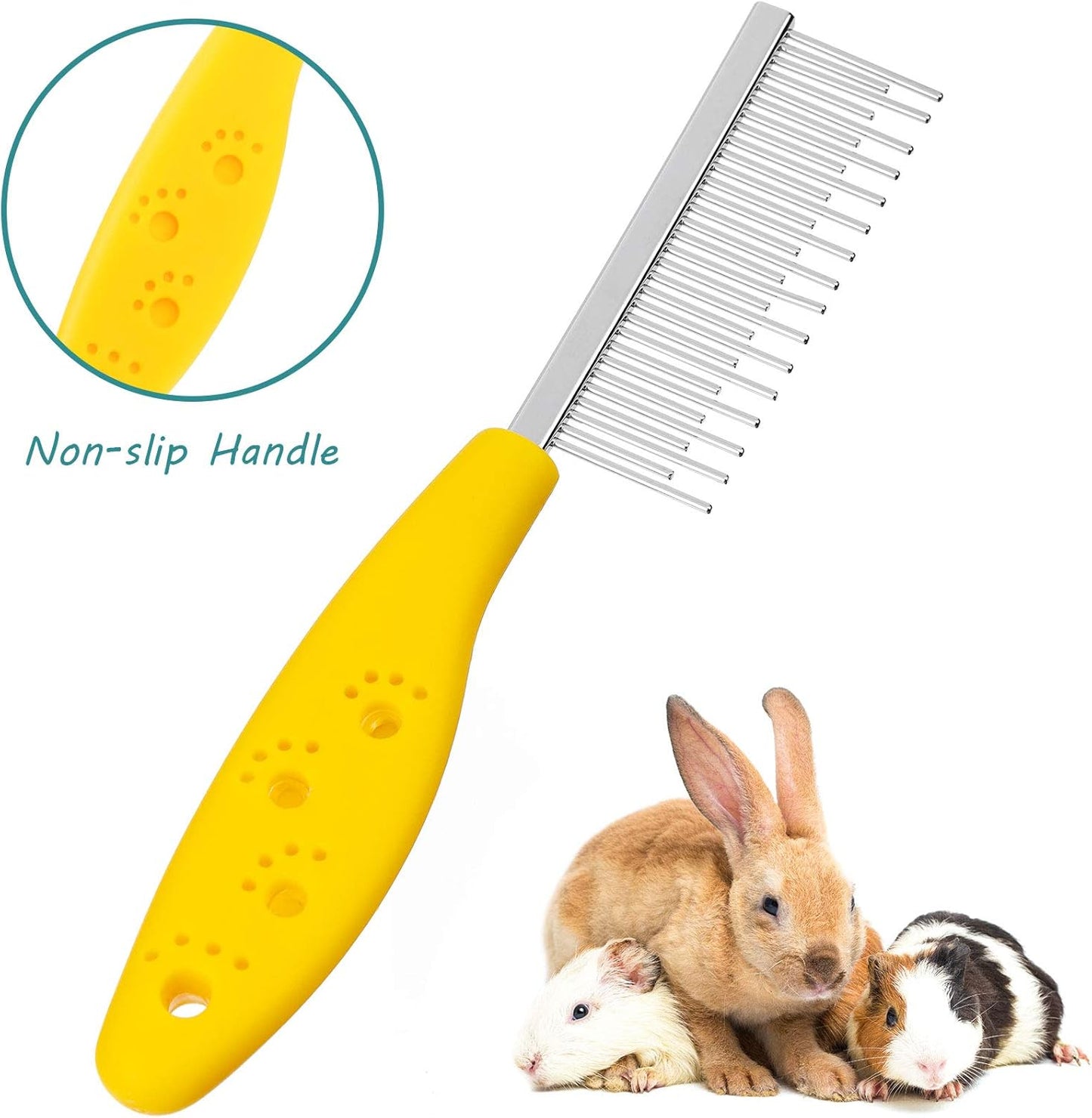 Patelai 2 Pieces Pet Hair Comb Small Pet Grooming Stainless Steel Long and Short Teeth Comb for Small Dog Cat Animals Rabbits Bunny Hamsters Guinea Pigs, Red and Yellow