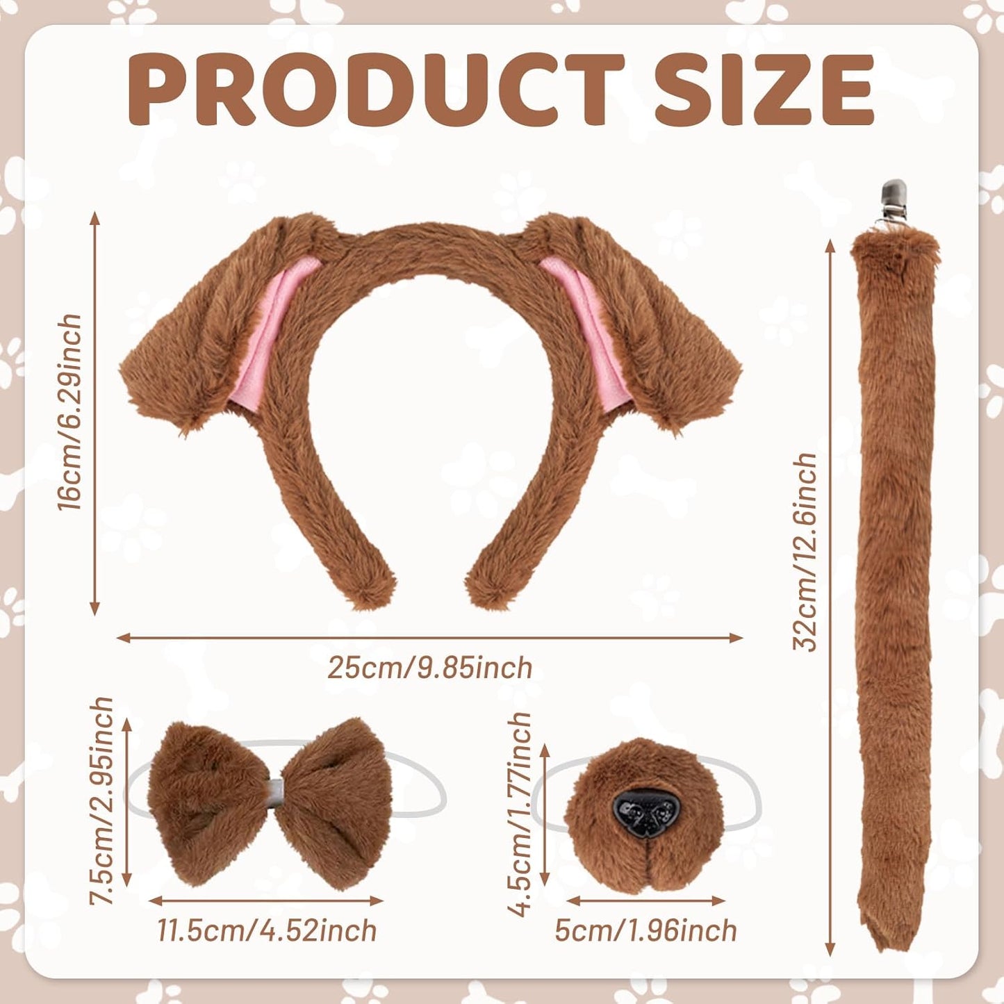 Plush Animal Ears Headband & Nose Bow Tie Tail, Halloween Christmas Cosplay Festival Theme Party Dress up Costume