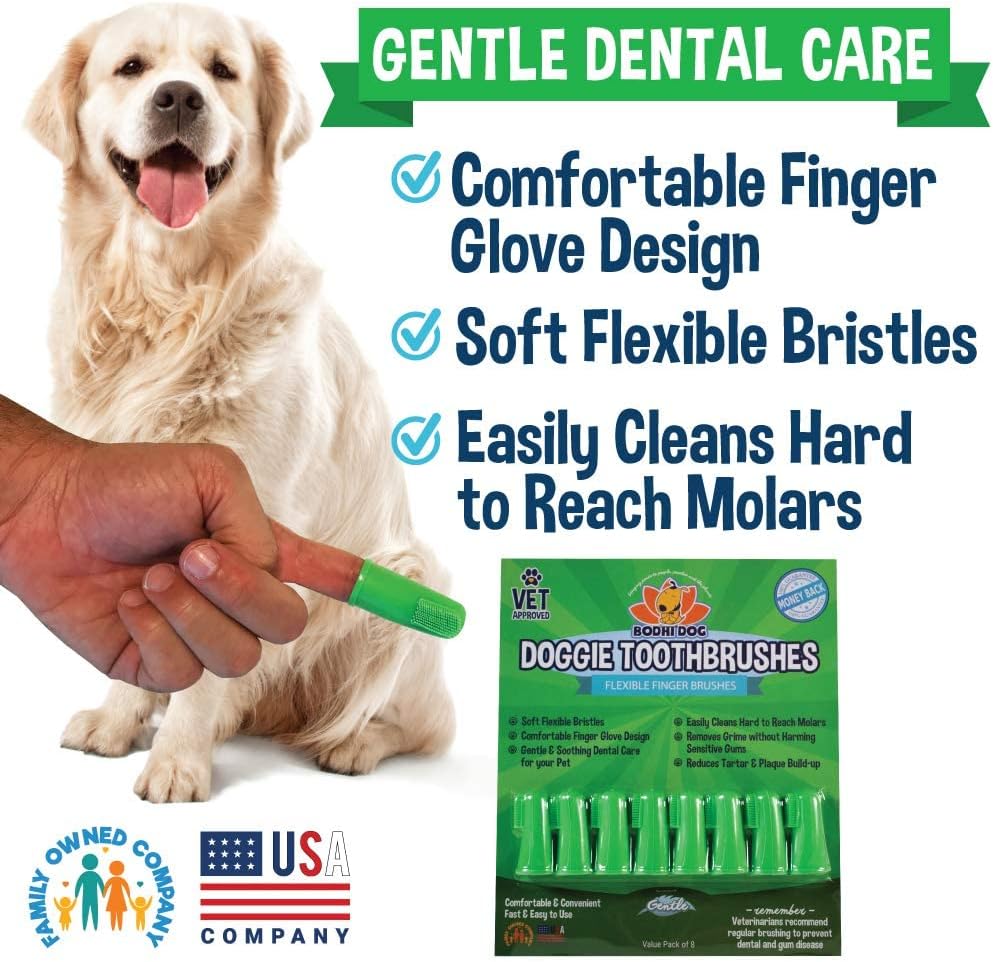 Bodhi Dog Finger Toothbrush for Dogs & Cats - Puppy Toothbrush with Soft Flexible Silicone Bristles, Gentle for Sensitive Gums, Promotes Healthy Teeth & Gums, Easy Teeth Cleaning Tool (8 Count)