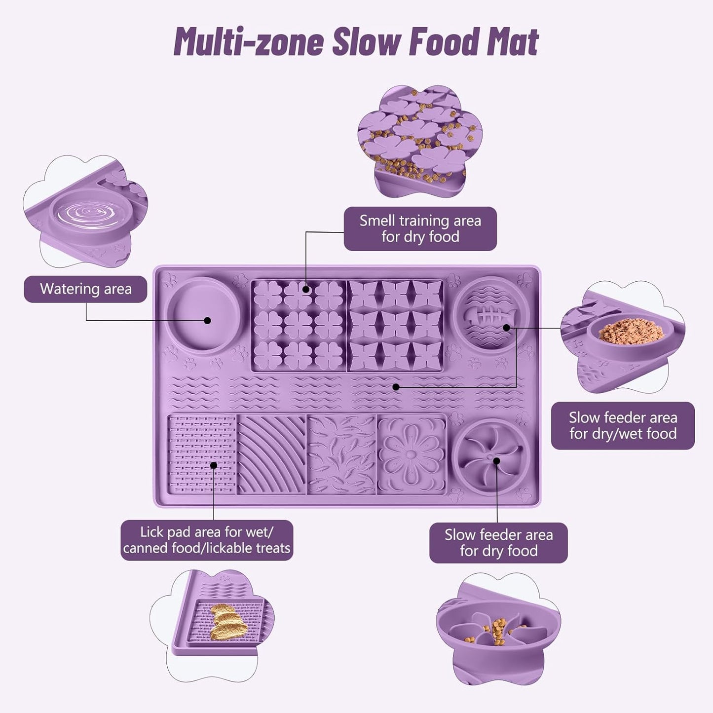 Large Silicone Snuffle Mat, 32"x 20" Dog Lick Mat with Suction Cups, Slow Feeder for Small | Medium | Large | Multiple Dogs Slow Eating, Boredom Reducer (Purple)