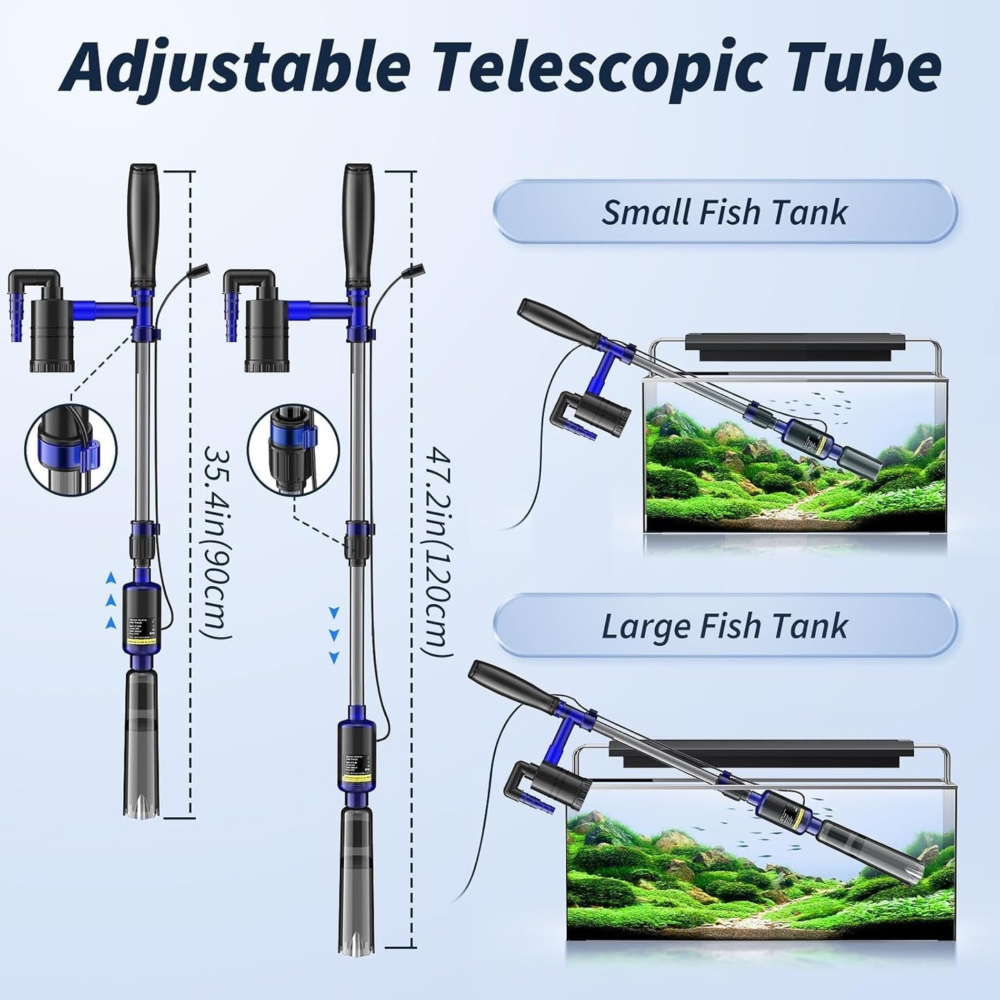 Fish Tank Cleaner, Aquarium Gravel Cleaner, 530GPH/32W Electric Fish Tank Cleaning Tools, Adjustable Water Flow Aquarium Gravel Cleaner, Turtle Tank Gravel Cleaner Vacuum for Wash Sand, Water Changing