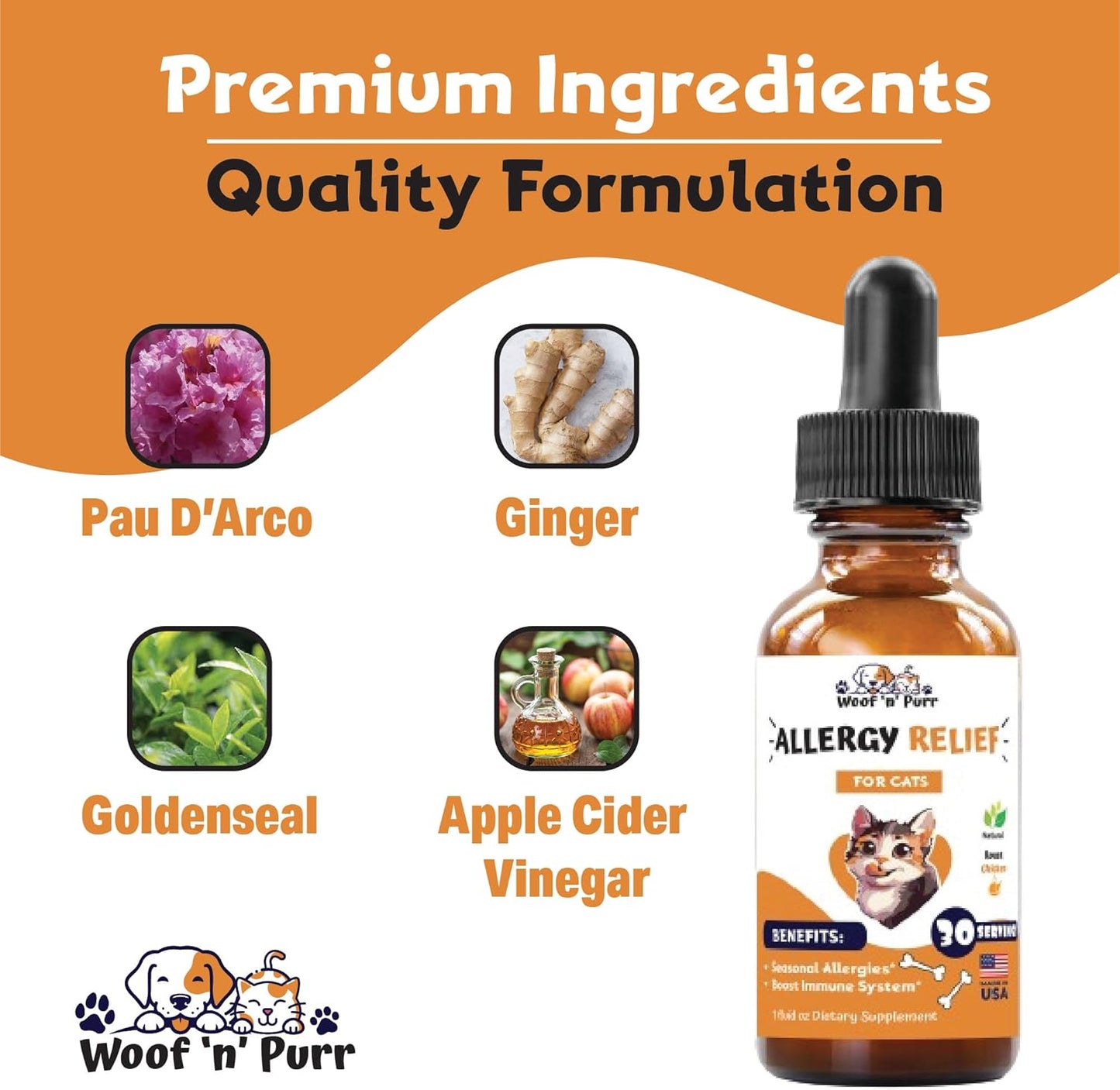 Natural Allergy Relief for Cats - Supports Allergy & Itch Relief for Cats - Cat Allergy - Cat Itch Relief - Cat Itchy Skin Relief - Cat Allergy Relief for Cats - Cat Supplements & Vitamins - 1 fl oz