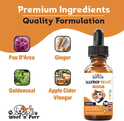 Natural Allergy Relief for Cats - Supports Allergy & Itch Relief for Cats - Cat Allergy - Cat Itch Relief - Cat Itchy Skin Relief - Cat Allergy Relief for Cats - Cat Supplements & Vitamins - 1 fl oz