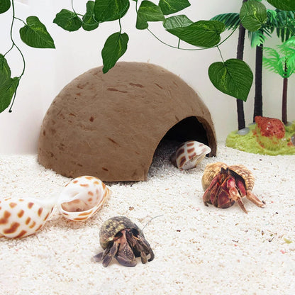 Hamiledyi 5 Pcs Reptile Plants Terrarium Hanging Fake Plant Leaves and 7 Pcs Reptile Hideouts Natural Coconut Shells Hut Leopard Gecko for Hermit Crab Hide Cave Small Snake Tarantulas Lizard Chameleon