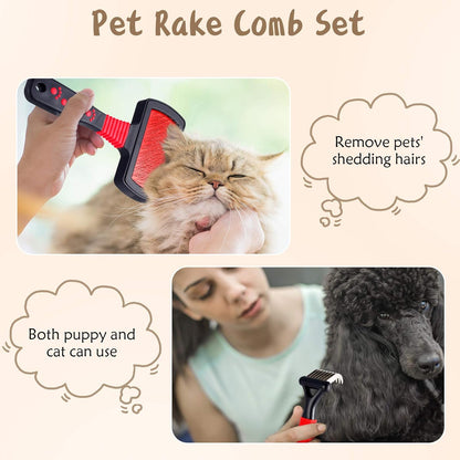 4 Pieces Pet Grooming Kit - Dematting Combs, Slicker Brush, and Steel Comb for Removing Knots and Hair from Dogs, Cats, and Poodles