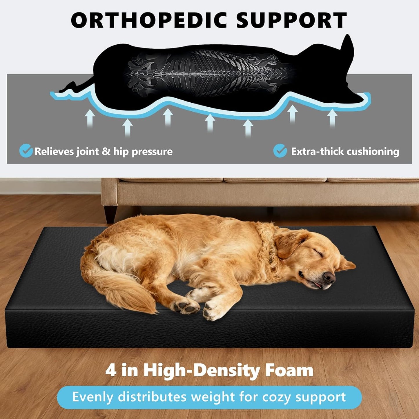 Backseat Dog Bed, Dog Bed for Car Back Seat, 4in Thick PU Leather Pet Bed for Backseat Extender – Waterproof, Scratch-Proof, Non-Slip, Removable & Washable for SUVs, Sedans & Trucks (51"x23.5", Black)