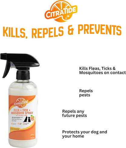 Natural Flea, Tick & Mosquito Spray for Dogs – Cedarwood & Citrus Formula – Plant-Based, DEET-Free, Non-Toxic, USA Made – Safe for Home & Pets – CITRATIDE (16 fl oz)