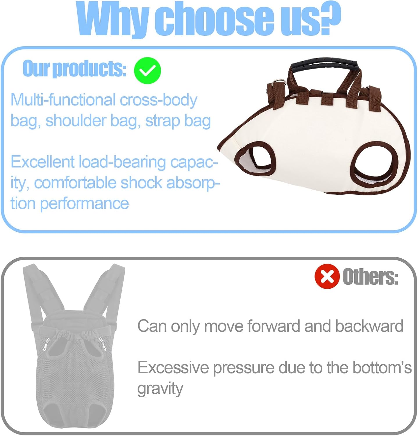 Snuggle Sling Dog Carrier, Adjustable Full Body Dog Lift Harness Hands-Free Shoulder Pet Carrier with Traction Leash Fit Most 8-13 lb/3.63-5.9 kg Portable Supply for Small Cat Pet