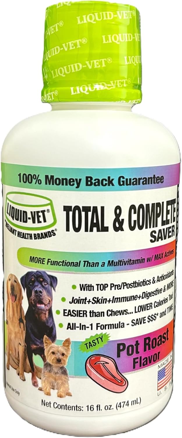 LIQUID-VET Total & Complete Support for Dogs – Joint, Allergy, Digestive & Immune Health & More – 10 Active Ingredients in 1 for Picky Eaters