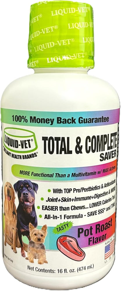 LIQUID-VET Total & Complete Support for Dogs – Joint, Allergy, Digestive & Immune Health & More – 10 Active Ingredients in 1 for Picky Eaters