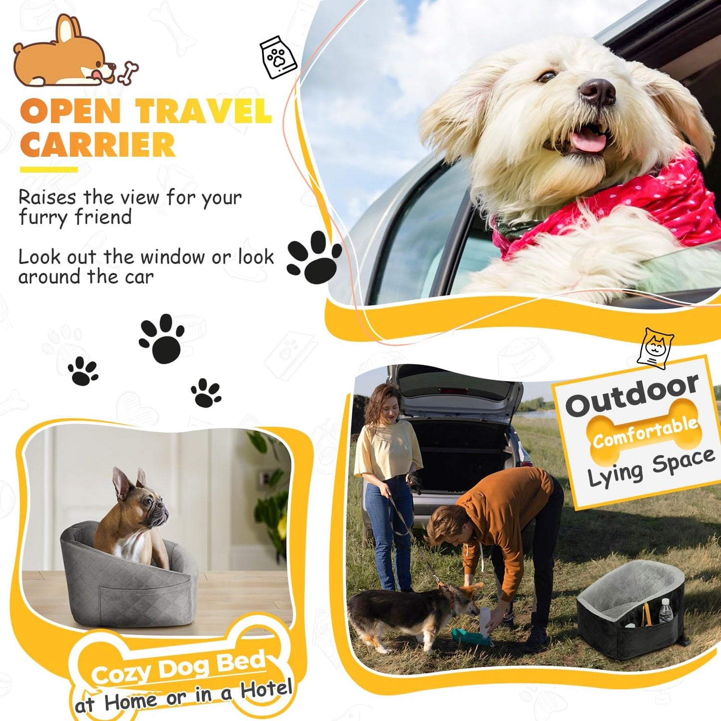 Dog Car Seat for Small Medium Dogs Under 30lbs Pet Booster Seat with Safety Leash and Storage Pockets Detachable Washable Puppy Car Seat Travel Bed to Front Backseat (Black&Grey)