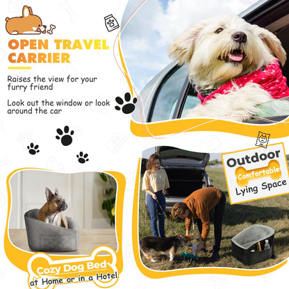 Dog Car Seat for Small Medium Dogs Under 30lbs Pet Booster Seat with Safety Leash and Storage Pockets Detachable Washable Puppy Car Seat Travel Bed to Front Backseat (Black&Grey)