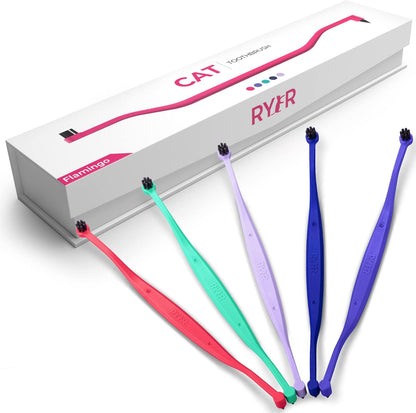 RYERCAT Flamingo Dual Sided Cat Toothbrush - Micro Head ToothBrush to fit into Cat's Mouth - Cat Dental Supplies