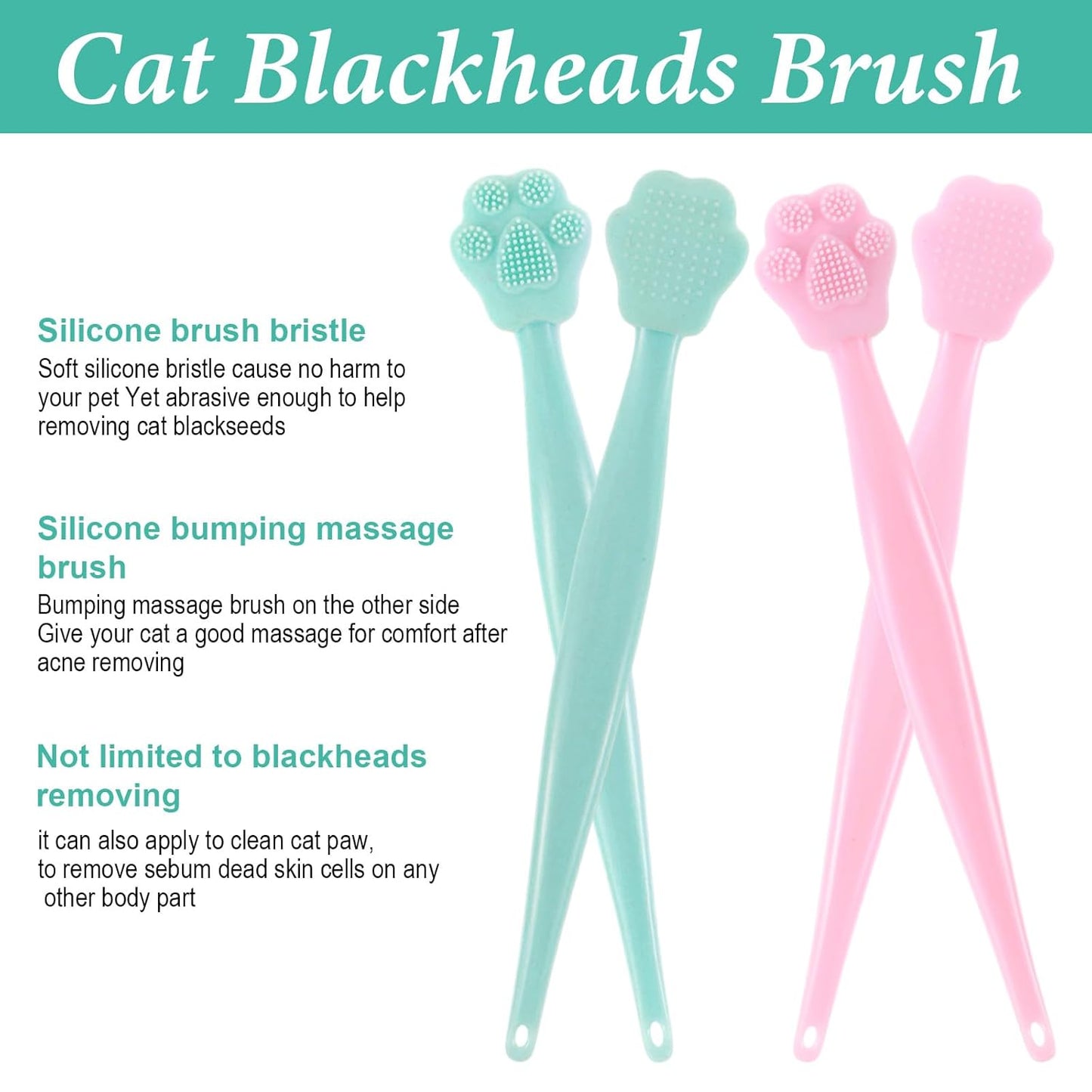 4PCS Cat Chin Acne Brush,Black Seed Soft Silicone Cat Acne Chin Scrubber, Cats Chins Cleaner Acnes Chins Treatment, Cats Brush for Feline Blackhead Removal (Pink & Green)