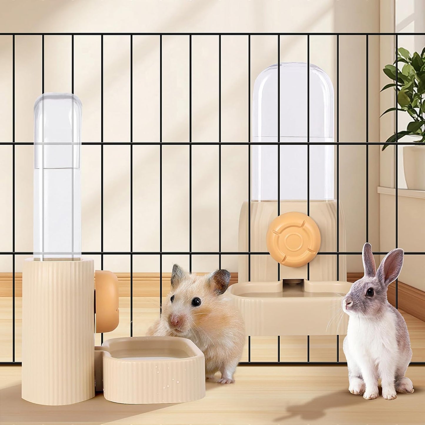 20oz Rabbit Water Dispenser, Small Animal Water Bottle No Drip for Guinea Pig, Rabbit, Gravity Cage Pet Water Dispenser for Cats Puppy Ferret (Khaki)