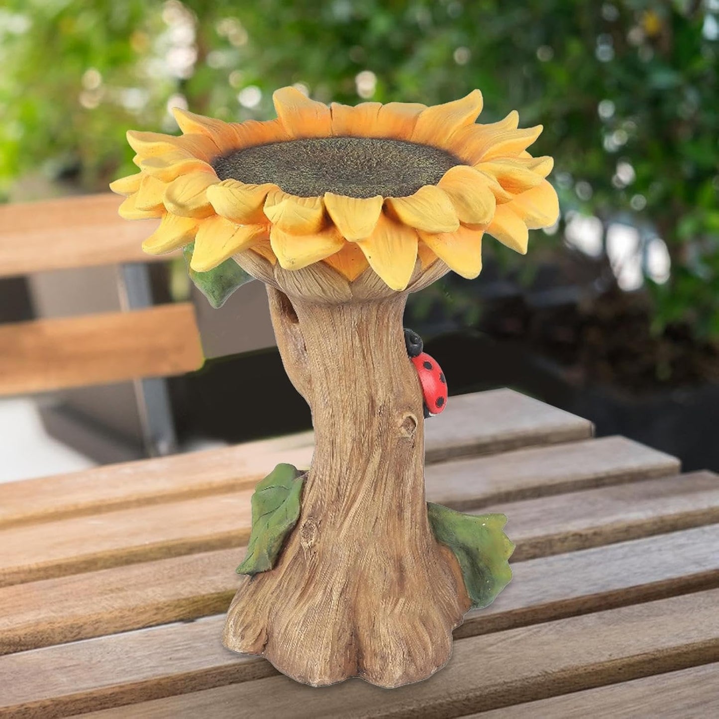 Sunflower Polyresin Bird Bath, Sunflower Resin Bird Bath | Outdoor Sunflower Resin Bird Bath with Ladybird Detail,Wild Bird Feeder