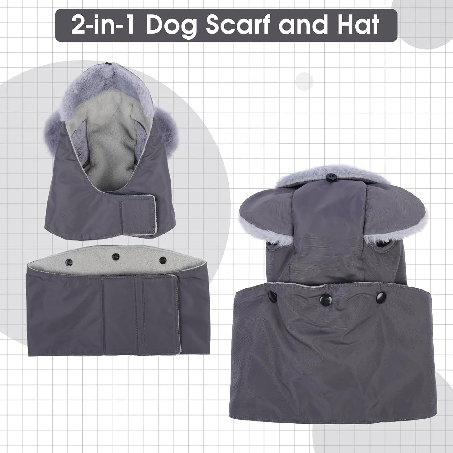 Kuoser Dog Winter Hat & Scarf Set, Pet Winter Warm Hooded Neck Gaiter, Dog Cold Weather Protection Neck Warmer with Fleece Lining