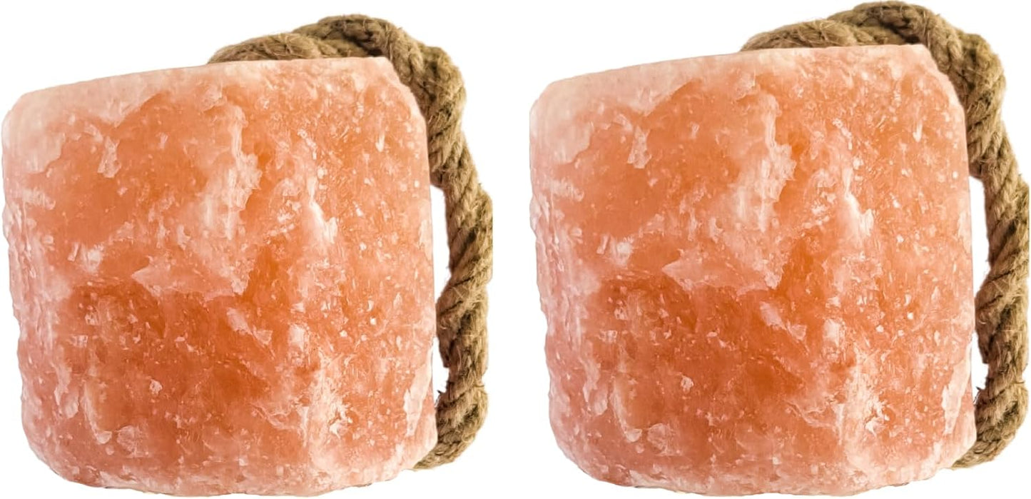 Himalayan Salt Lick On Rope 7.5-8 lb Each (Pack of 2) for Horses, Deer, Goats & Livestock | Natural, Mineral-Rich, Long-Lasting Salt Blocks