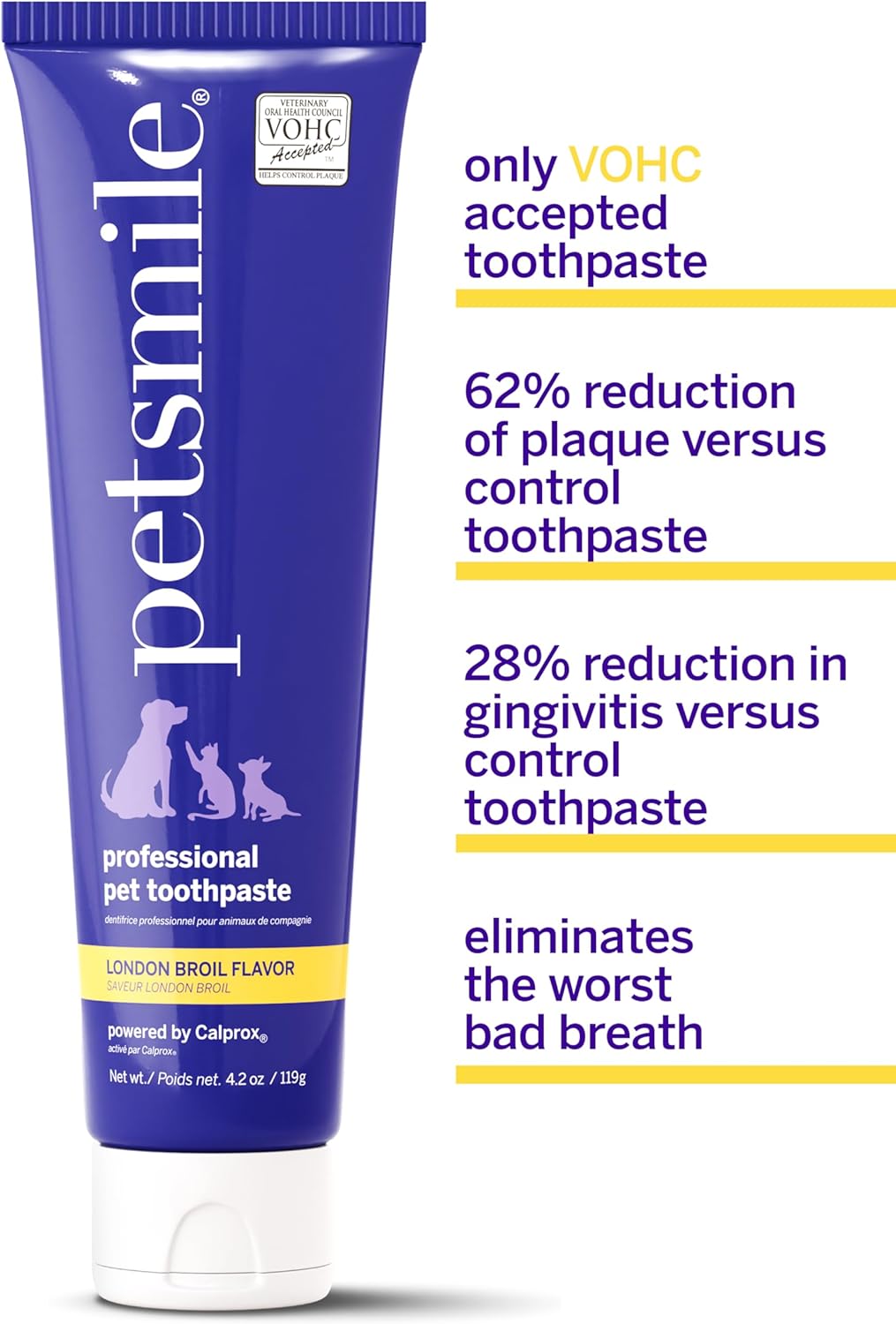 Petsmile Professional Pet Toothpaste for Cats & Dogs - Only VOHC Accepted Toothpaste - Clinically Proven to Control Plaque & Tartar Calprox Formula (London Broil, 4.2 Oz)