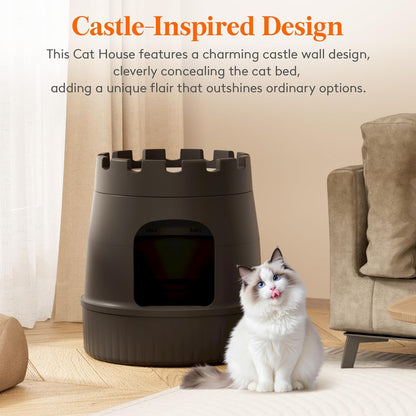 Lifewit Castle Cat House with Scratching Board, Large Cat Bed Cave Indoor, Cat Hideaway for Living Room, Bedroom, Corner, Black