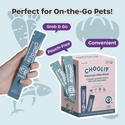 Choolip Bundle | 20pc Jumbo Squeeze Vita Sticks with Essential multivitamins + 49 Eye Support Squeeze Vita Sticks with Essential multivitamins [Both Products are for Cats & Dogs of All Life Stages]