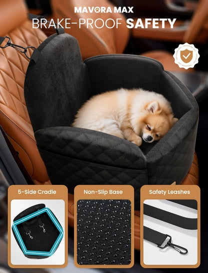 Dog Car Seat for Small/Medium Dogs, Elevated Dog Booster Seat Memory Foam Puppy Car Seat with Washable Cover, Travel Safety Pet Seat Bed for Car with Storage Pockets Up to 35 lbs (Black)