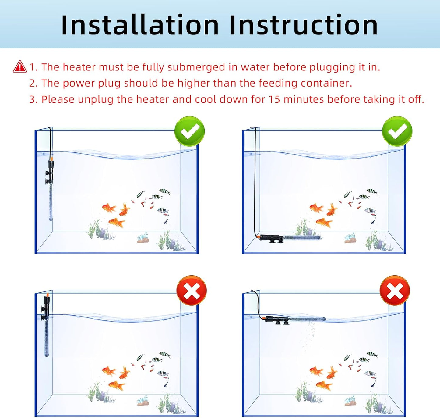 HiTauing Aquarium Heater 300W, Adjustable Knob Fish Tank Heater with 2 Powerful Suction Cups, Submersible Betta/Turtle Tank Heater for Freshwater and Saltwater Tanks