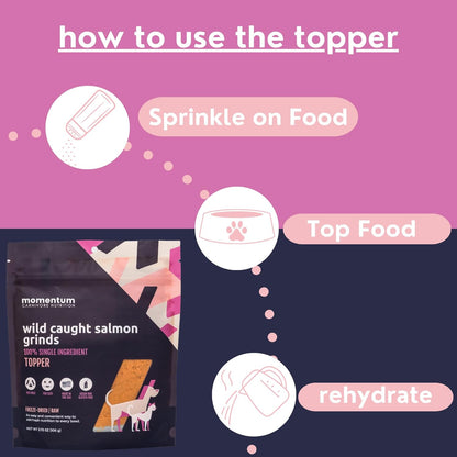 Momentum Carnivore Nutrition Freeze-Dried Wild-Caught Salmon Pet Food Topper – Single-Ingredient, All-Natural Topper – High-Protein for Dogs and Cats, Grain-Free and Made in The USA– (3.75 oz Bag)