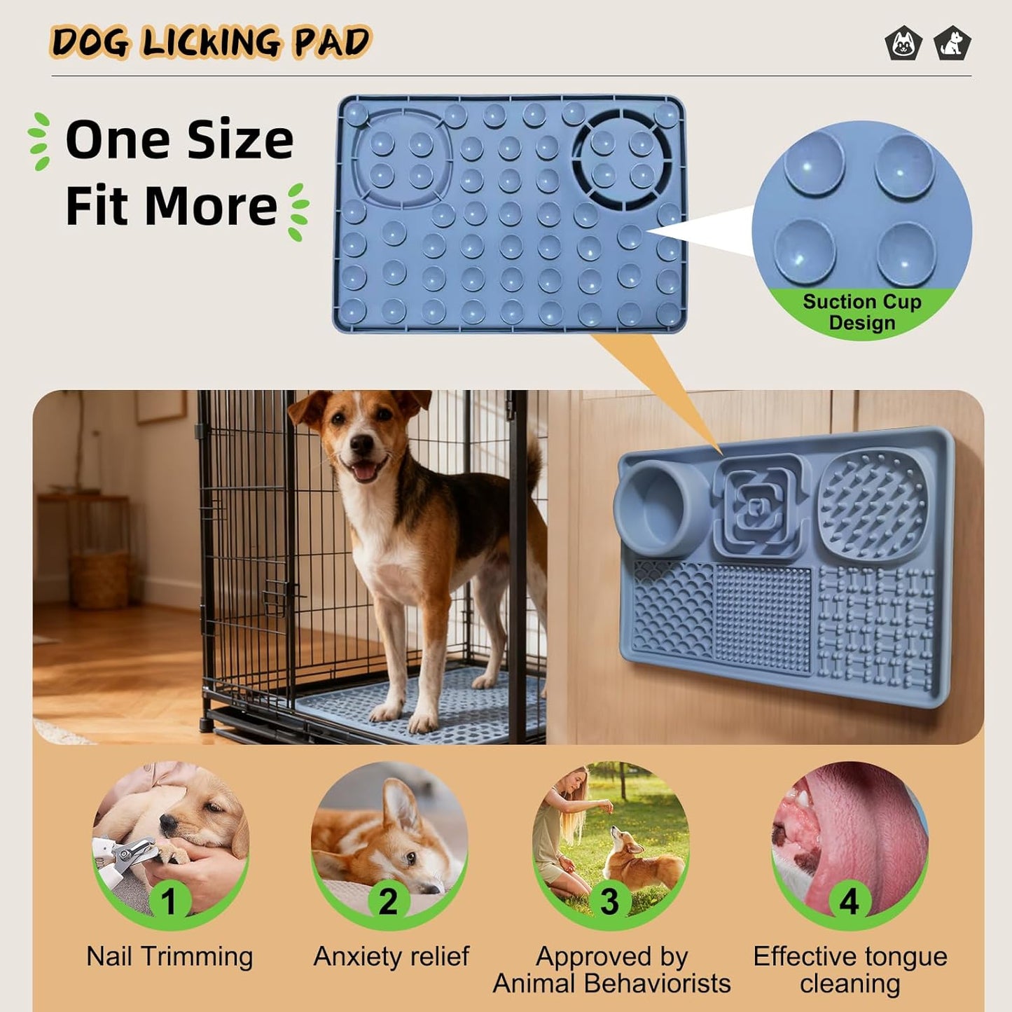 Dog Lick Mat for Anxiety Relief, Slow Feeder Alternative, Pet Enrichment Treat Mat, Boredom Buster, Durable Food-Grade Silicone, Dishwasher & Freezer Safe (Blue, Rectangle)
