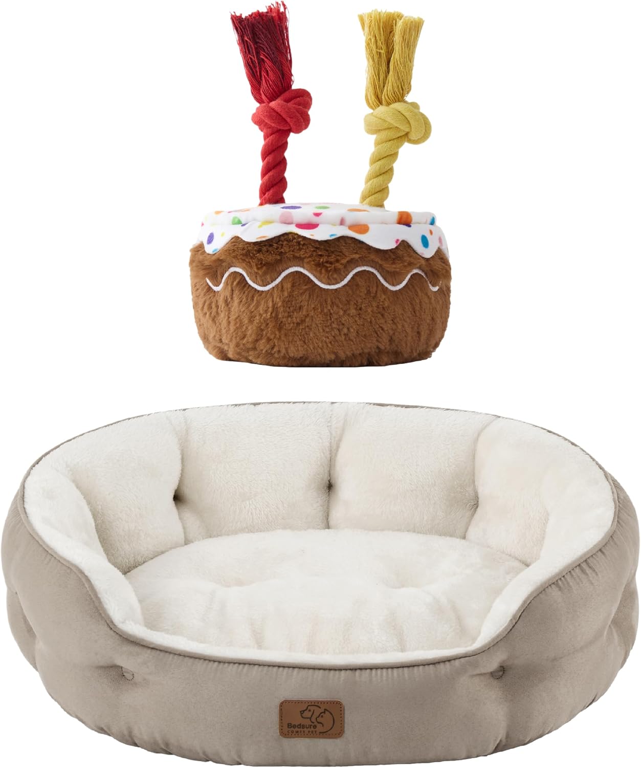 Bedsure Dog Beds for Small Dogs with LESURE Dog Birthday Cake Toy