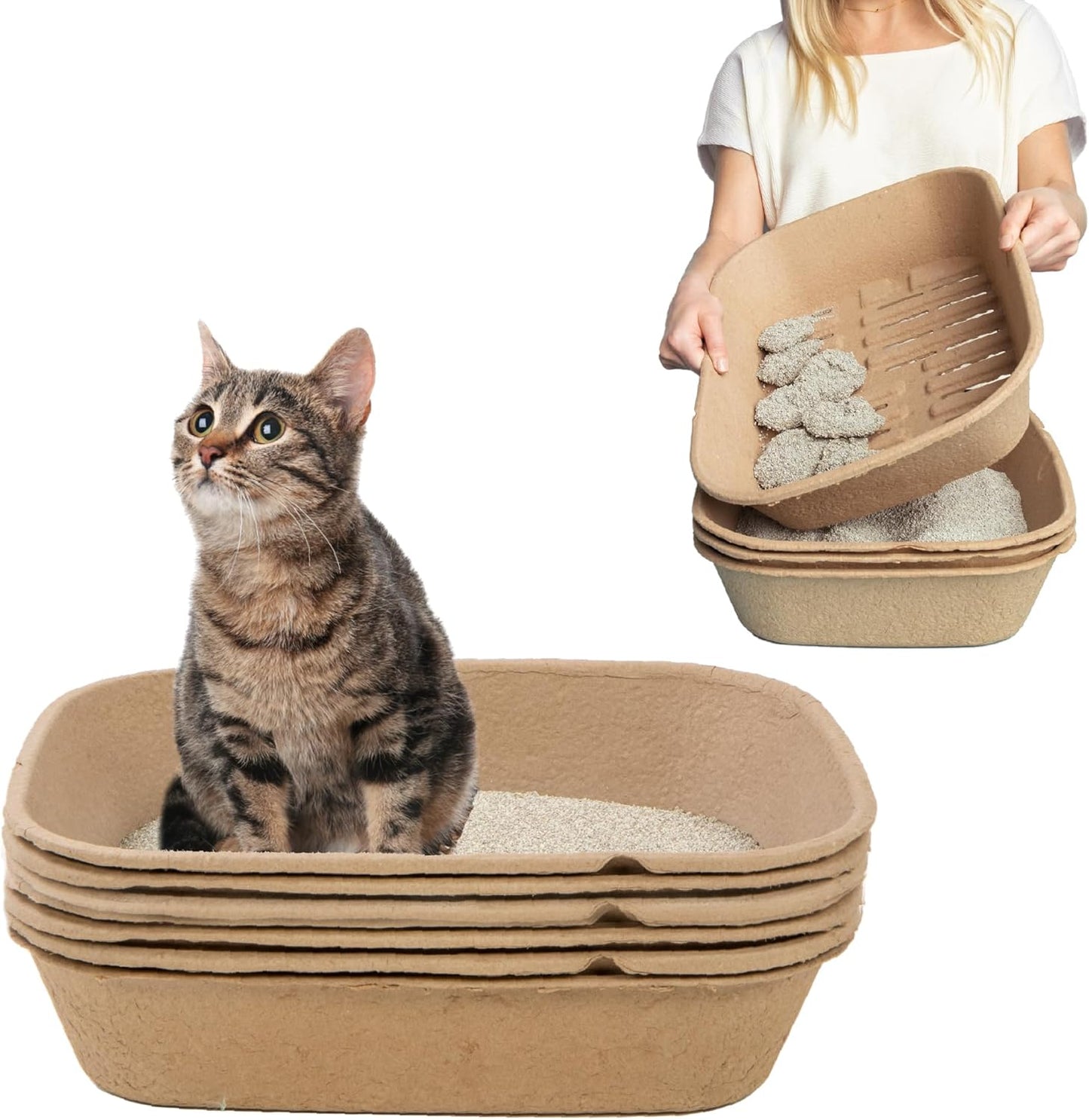 Kitty Sift (Set of 1 Litter Box & 5 Sifting Liners) Disposable Sifting Cat Litter Box Large, 6 Count, Durable Portable for Travel and Home Odor Control