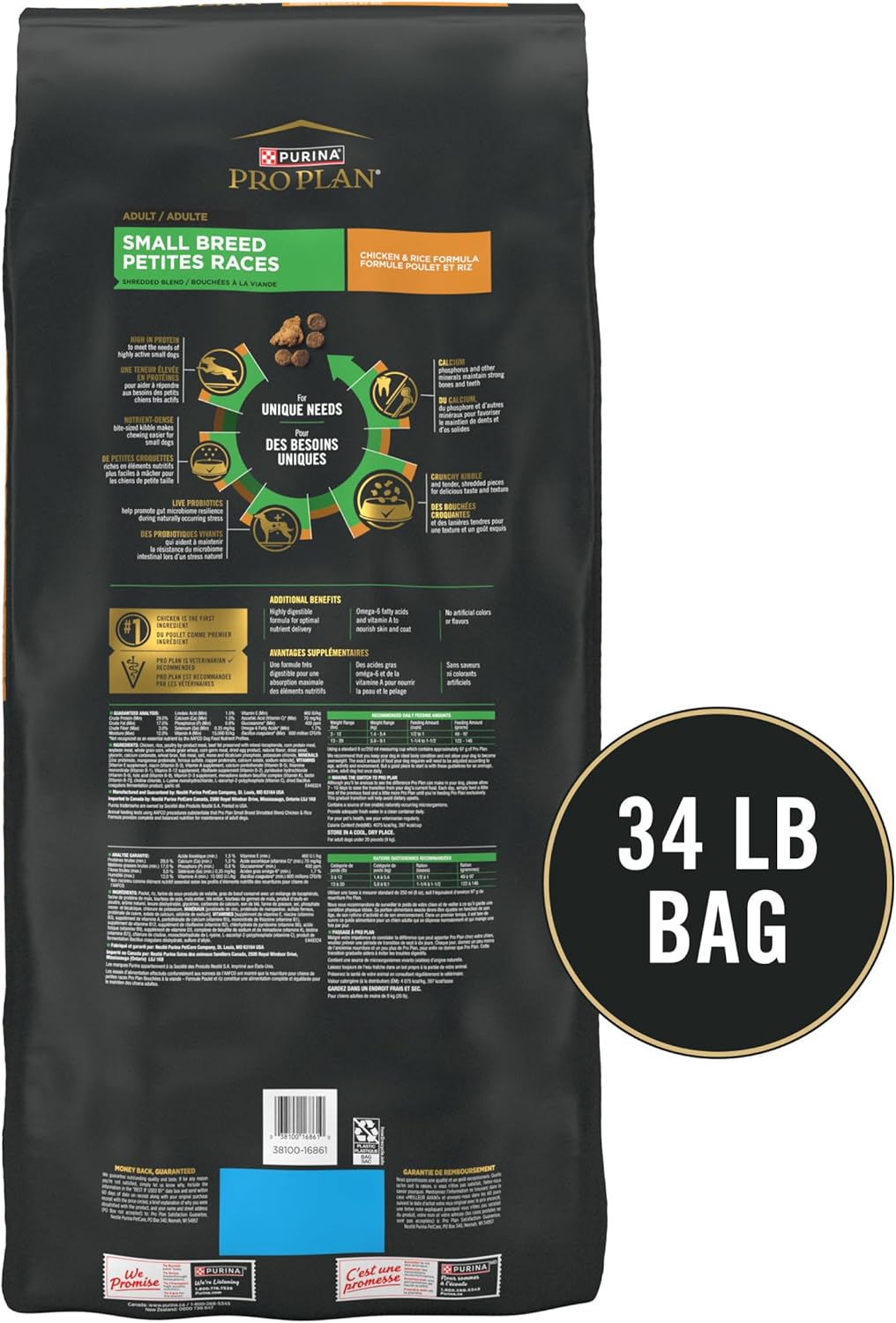 Purina Pro Plan Small Breed Dog Food Shredded Blend Chicken and Rice Formula With Guaranteed Live Probiotics - 34 lb. Bag