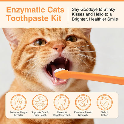 Enzymatic Cat Toothpaste Kit – Roast Chicken Flavor Dental Care for Cats & Kittens | Fights Plaque, Tartar & Bad Breath | Includes Toothbrush & Finger Brush, 1.06 oz