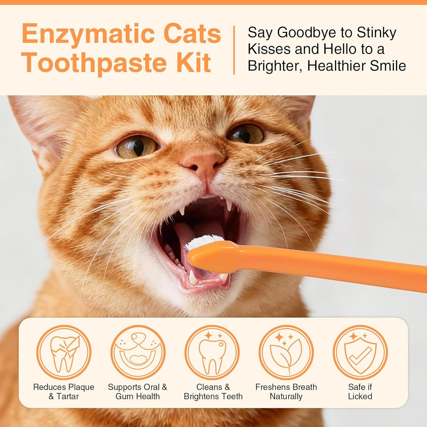 Enzymatic Cat Toothpaste Kit – Roast Chicken Flavor Dental Care for Cats & Kittens | Fights Plaque, Tartar & Bad Breath | Includes Toothbrush & Finger Brush, 1.06 oz