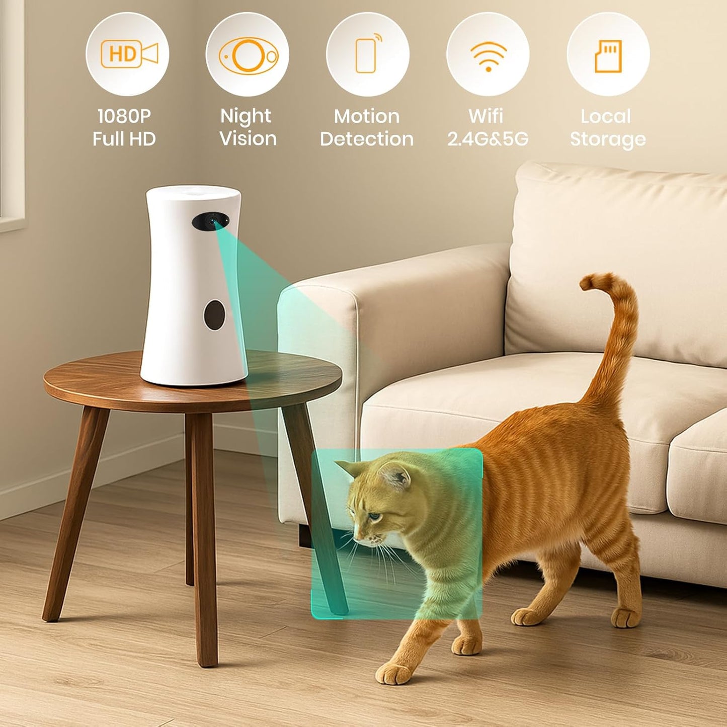 Pet Camera, 360°View Dog Camera Treat Dispenser WiFi with Phone App, Two Way Audio, Night Vision, Remote Treat Tossing, Motion Alert, Interactive Toy for Pet Dog Cat Puppy