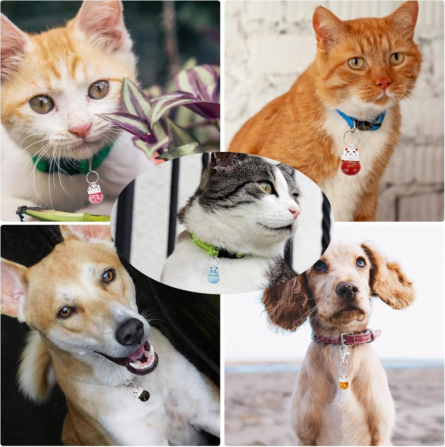 TIESOME Cat Collar Bells, 6pcs Fortune Cat Tiny Bells for Kittens Training Loud Bells with Breakaway Buckle for Cat Necklace Pendant Cat Collar Bells for Lucky with Key Rings