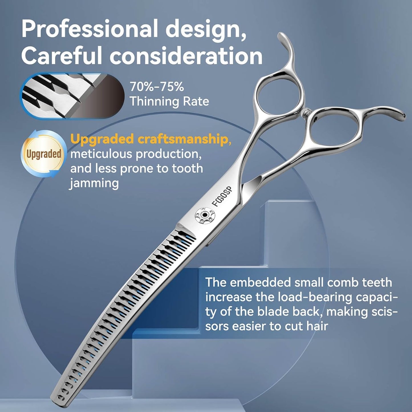 Curved Thinning Shears Dog Grooming Scissors 7.5" Curved Chunkers for Dogs Pet Japan Alloy Steel 70% Thinning Rate 33 Horseshoe Teeth Fluffier Natural (7.5 in, Curve Chunker with Comb)