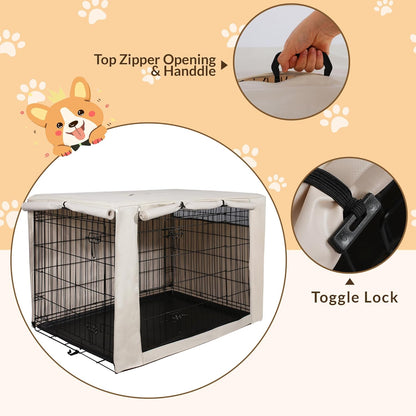 HiCaptain Dog Crate Cover 36.0" L x 23.0" W x 25.0" H with Breathable Mesh, Durable Heavy Duty Kennel Cover, Dual Zippered Panels, Windproof Waterproof UV-Resistant(Beige)