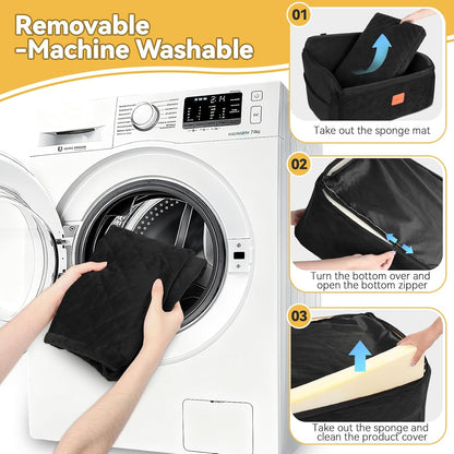 Dog Car Seat for Medium/Large Dogs, Memory Foam Pet Booster Seat for Under 55 lbs or 2 Small Dogs, Detachable Washable Dog Car Bed for Backseat with 2 Safety Leashes and Pockets(Black, Large)