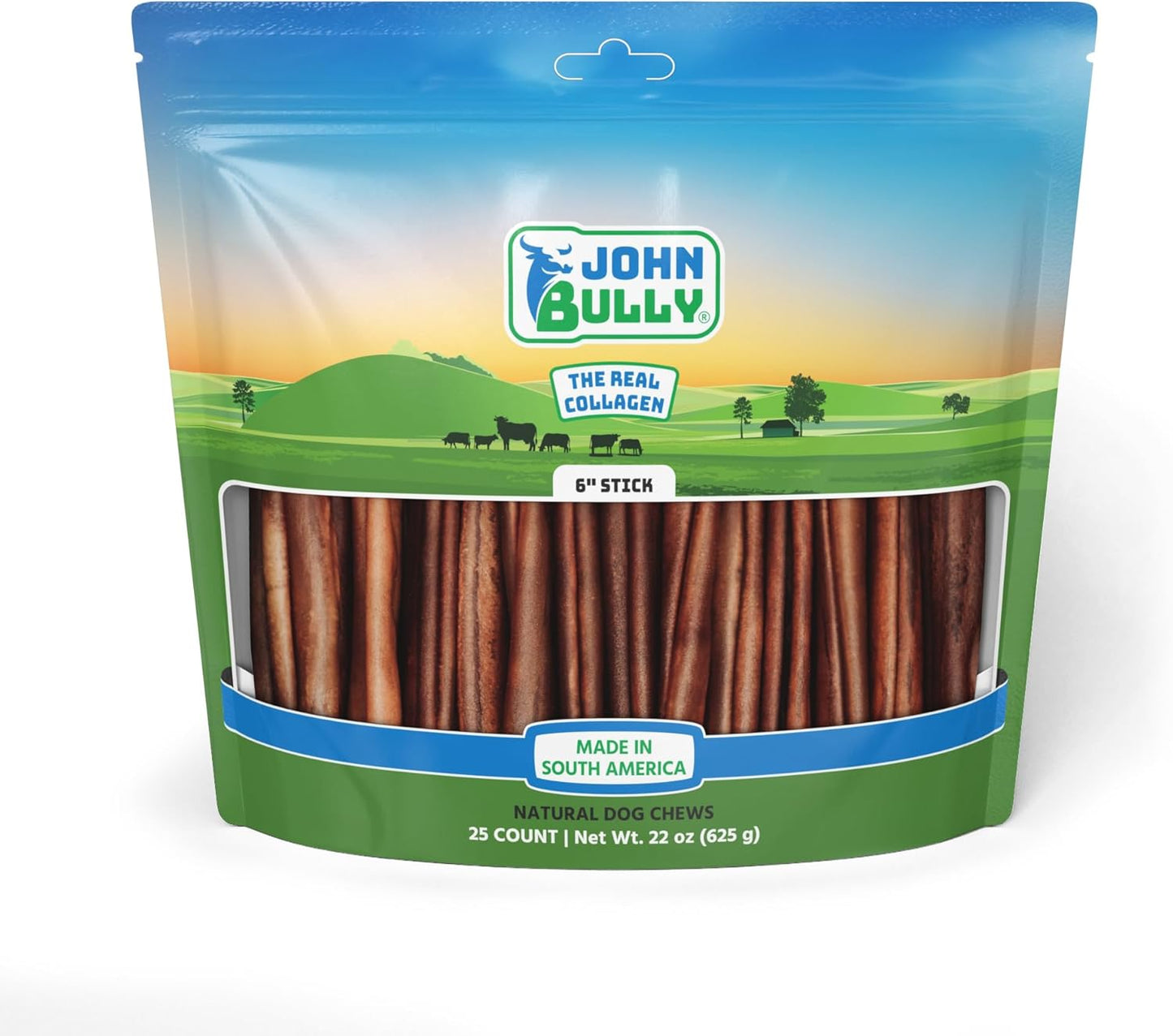 john bully Collagen Stick 6" 25PK, The Best Option for Your Dog, 100% Natural, Rich in Protein, Highly Digestible, Gluten Free,Premium Grade Quality,Odor Free The Real Collagen