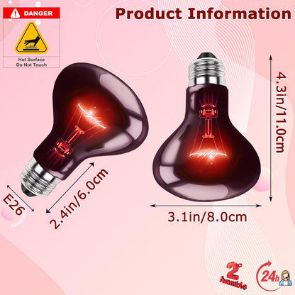 60W Red Infrared Heat Lamp Bulb – All-Day Heating, Supports Metabolism & Digestion, Basking Spot Light for Reptiles, Lizards, Snakes & Chicks, Terrarium & Brooder Heater
