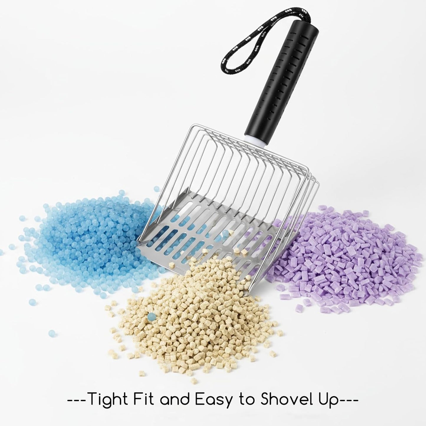 Cat Litter Scoop with Holder, Stainless Steel Cat Scooper with Holder Heavy Duty Durable Speed Sifter Washable Convenient Stand Easy Clean for All Litter Boxes