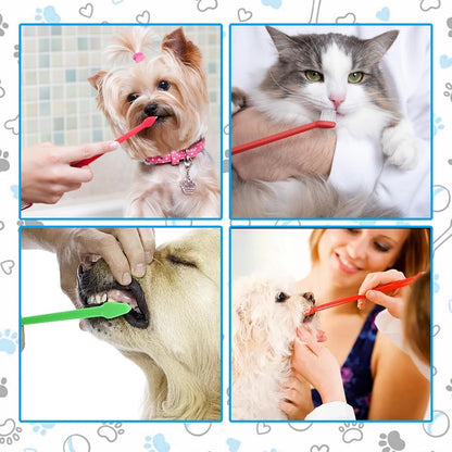 200 Pcs Dog Toothbrush Dual Headed Dental Brushes Puppy Tooth Brushing Kit Long Handle Toothbrush for Small to Large Dog, Cat, Puppy & Kitten, 10 Colors