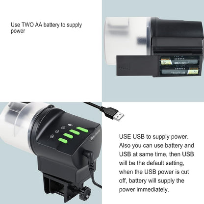 DXOPHIEX Automatic Fish Feeder Food Dispenser Vacation Fish Feeder Powered by Battery and USB for Aquarium and Turtle Tank